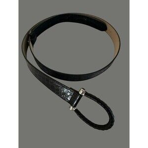 TALBOTS Black Leather Belt Croc Embossed 1” Italy Women's Small